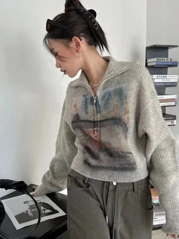 Y2K Half Zip-Up Knitted Sweater sold by Streetwear Society product image thumbnail 2