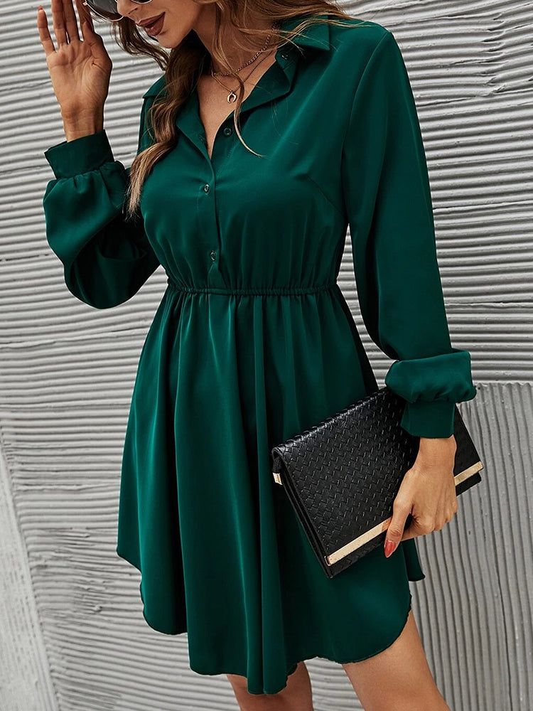 Turn Down Collar Elastic Waist Mini Dress sold by Streetwear Society product image thumbnail 5