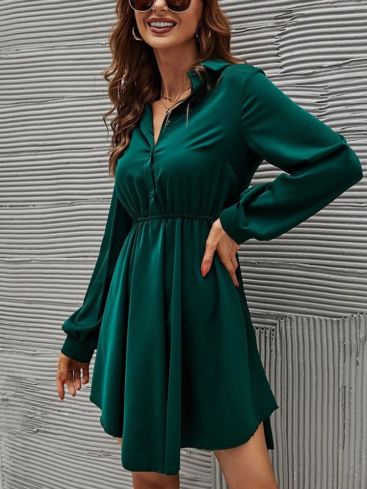 Turn Down Collar Elastic Waist Mini Dress sold by Streetwear Society product image thumbnail 3