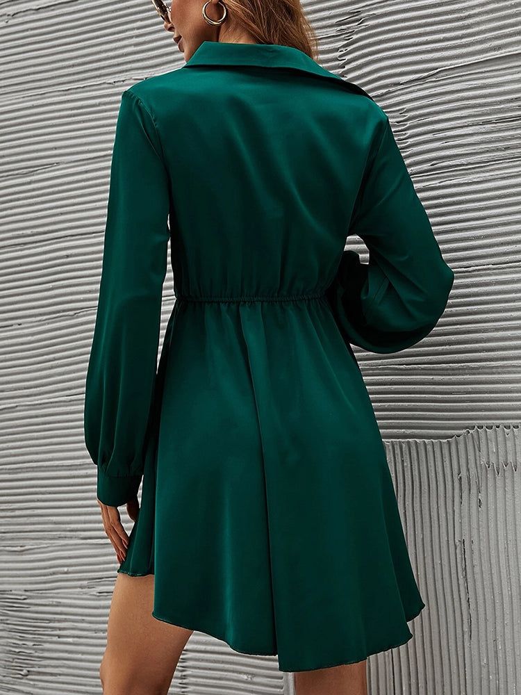 Turn Down Collar Elastic Waist Mini Dress sold by Streetwear Society product image thumbnail 7