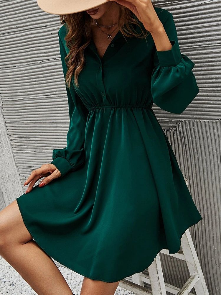 Turn Down Collar Elastic Waist Mini Dress sold by Streetwear Society product image thumbnail 6