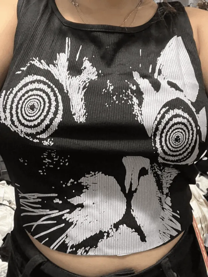 Abstract Print Black Ribbed Cropped Tank Top sold by Streetwear Society