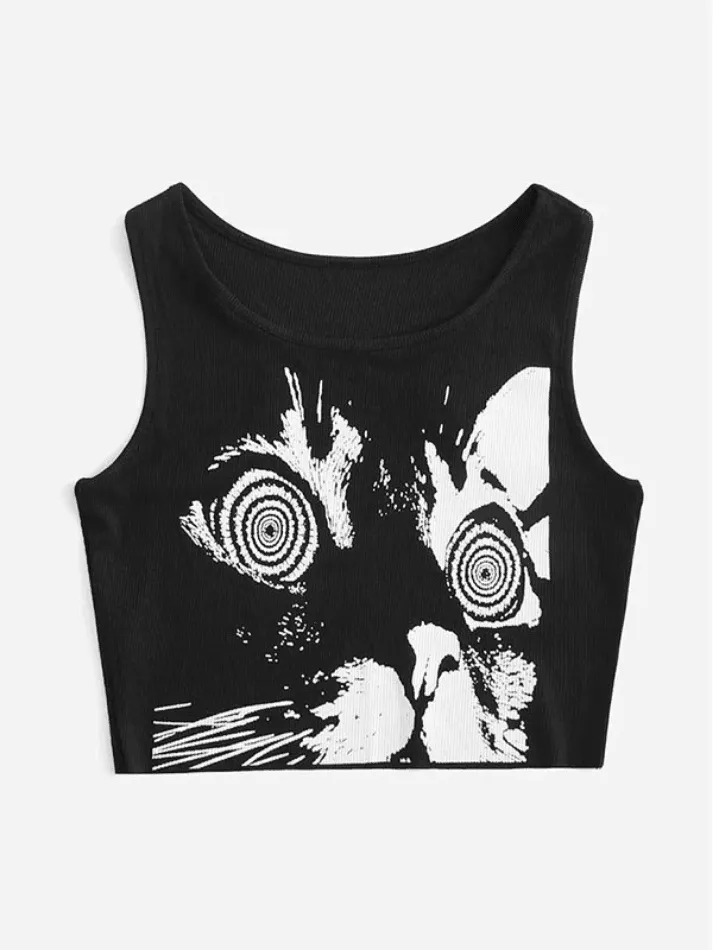 Abstract Print Black Ribbed Cropped Tank Top sold by Streetwear Society product image thumbnail 4