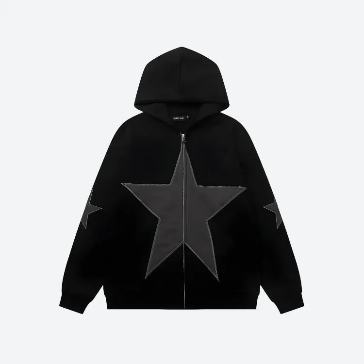 Y2K Star Patch Zip-Up Hoodie sold by Streetwear Society