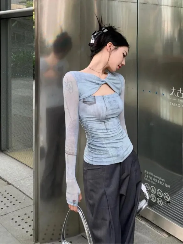 Sky Cut Out Ruched Top sold by Streetwear Society