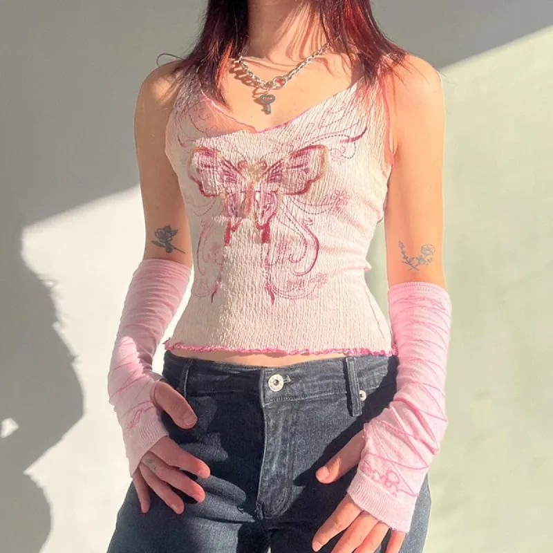 Y2K Butterfly Pink Crop Top sold by Streetwear Society