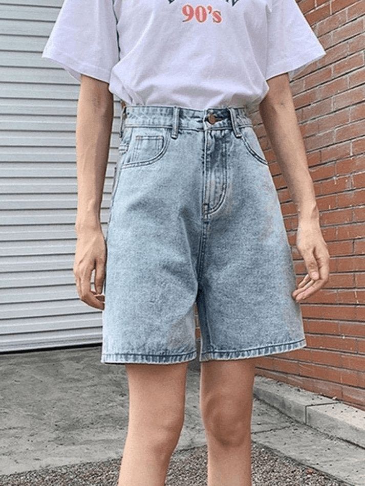 High waist straight cut denim shorts sold by Streetwear Society product image thumbnail 16