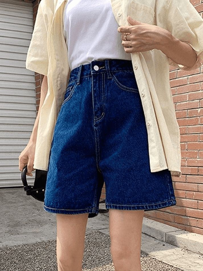 High waist straight cut denim shorts sold by Streetwear Society product image thumbnail 11