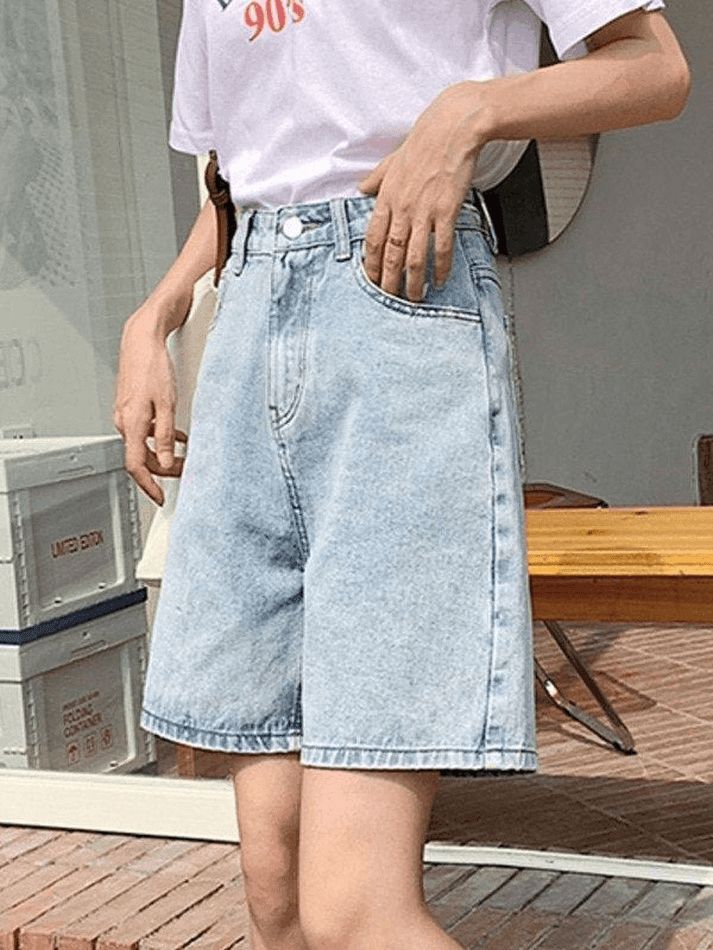 High waist straight cut denim shorts sold by Streetwear Society product image thumbnail 18