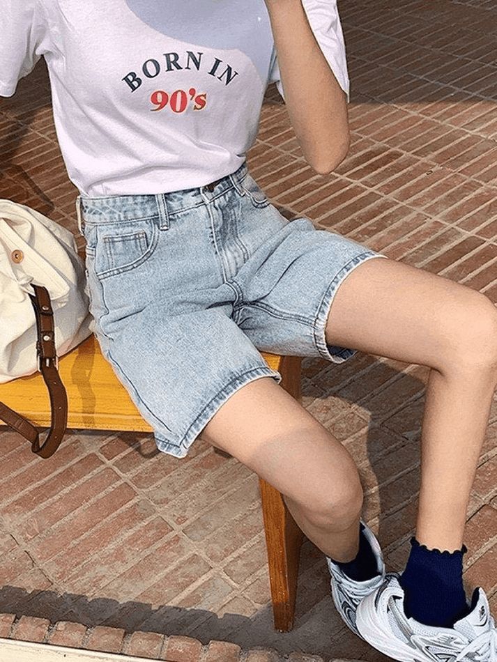 High waist straight cut denim shorts sold by Streetwear Society product image thumbnail 17