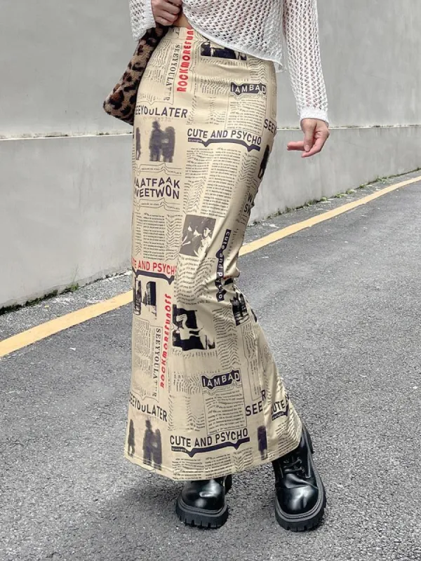 Newspaper Printed Maxi Skirt sold by Streetwear Society