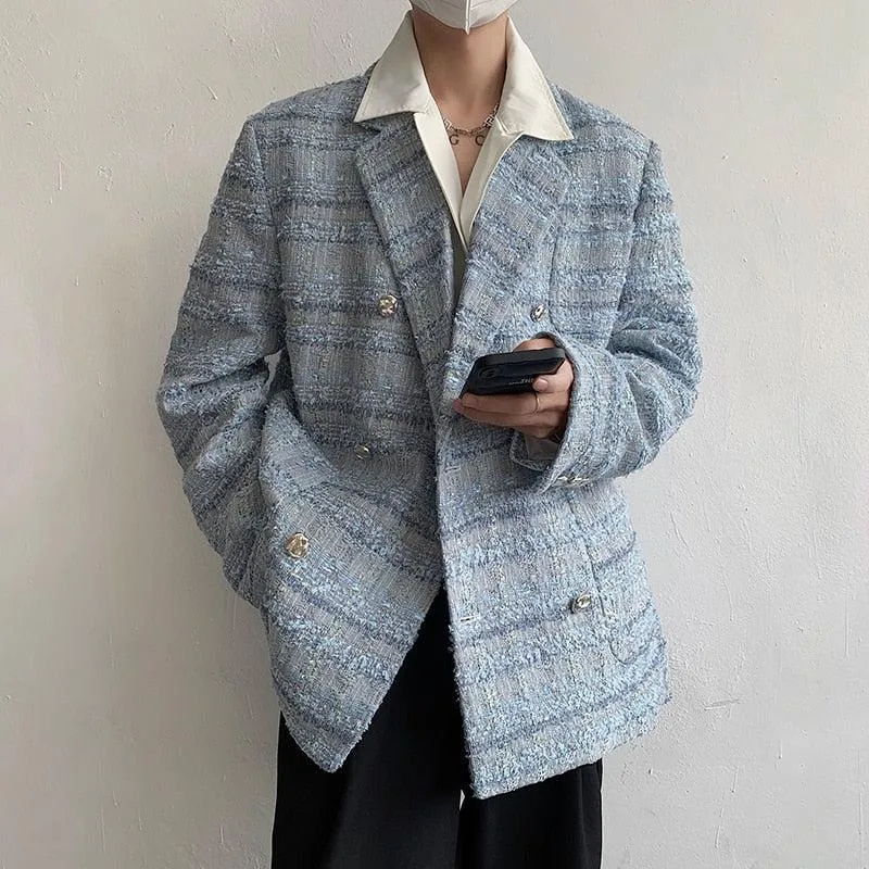 Lapel Collar Blue Tweed Blazer sold by Streetwear Society
