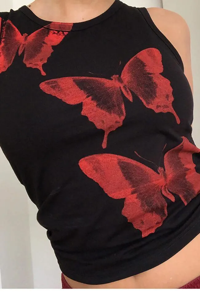 Butterfly Print Crop Tank Top sold by Streetwear Society