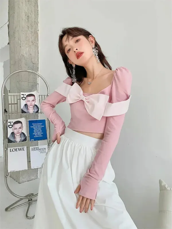 Puff Shoulder Bow Crop Top sold by Streetwear Society