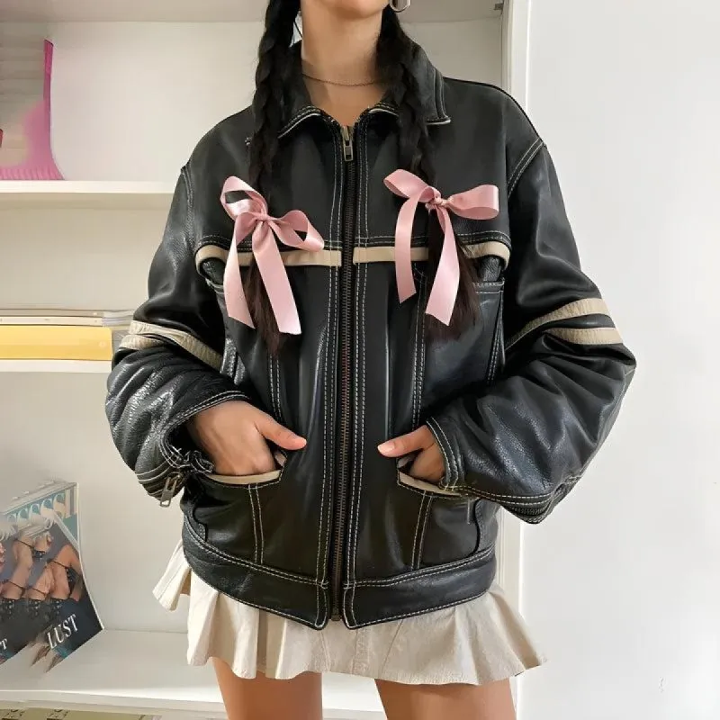 Vintage Grunge Biker Zip-Up Faux Leather Jacket sold by Streetwear Society