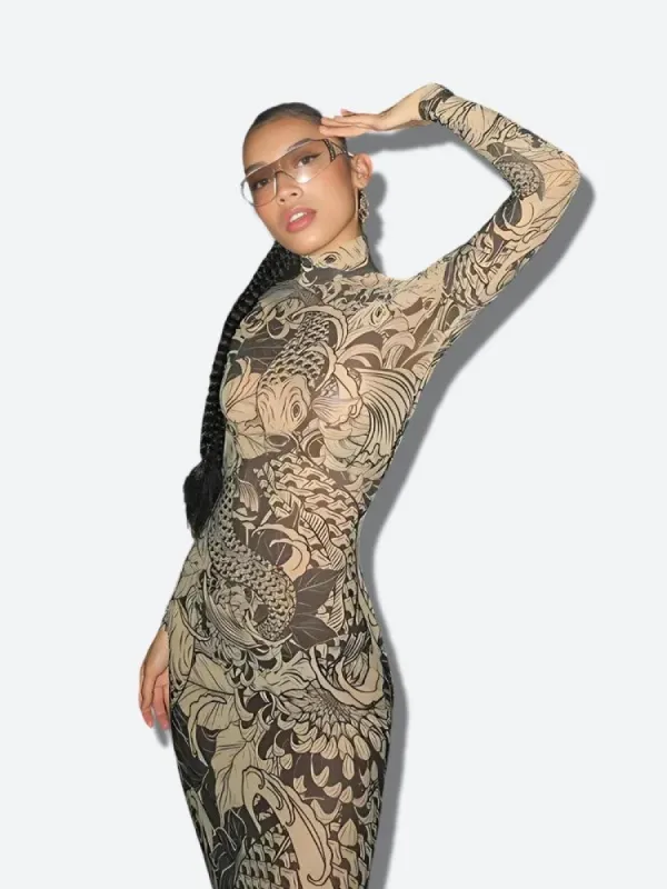 Baddie Tattoo Maxi Dress sold by Streetwear Society