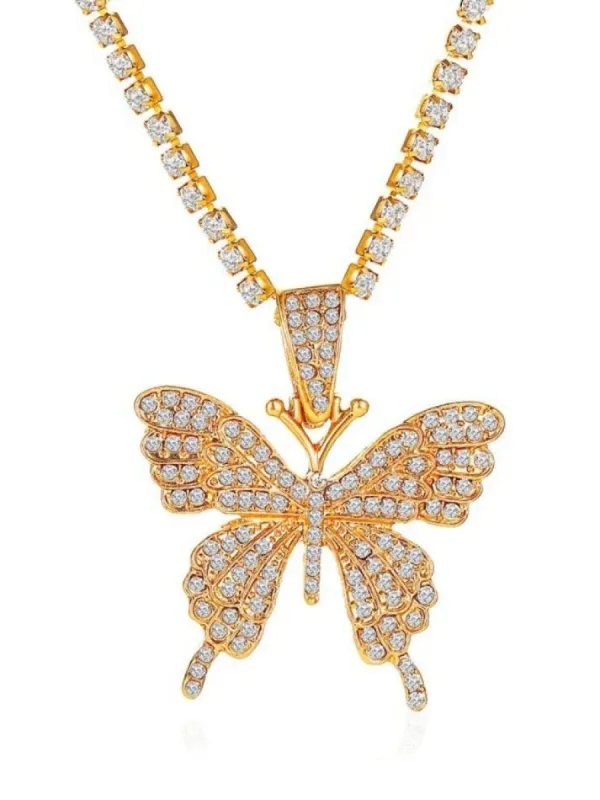 Shiny Rhinestone Butterfly Pendant Necklace sold by Streetwear Society