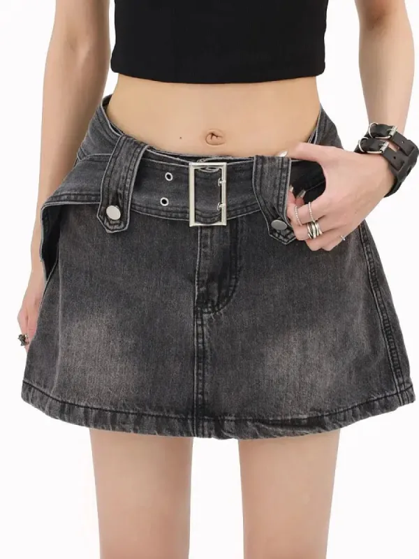 Grunge Buttoned Belt Loop Mini Skort sold by Streetwear Society
