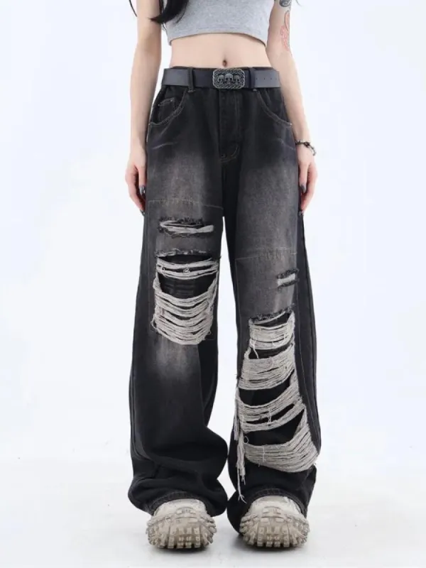 Grunge Dark Wash Distressed Jeans sold by Streetwear Society