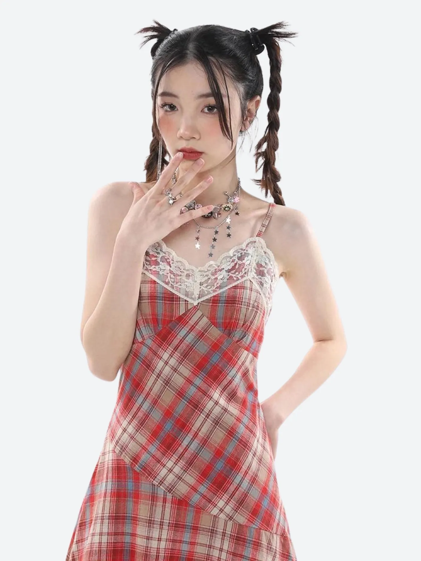 Plaid Lace Midi Dress sold by Streetwear Society product image thumbnail 2