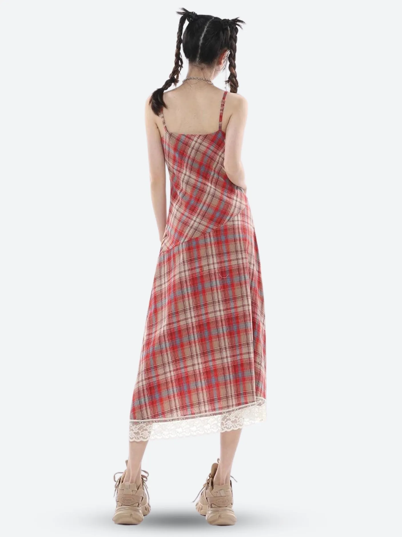Plaid Lace Midi Dress sold by Streetwear Society