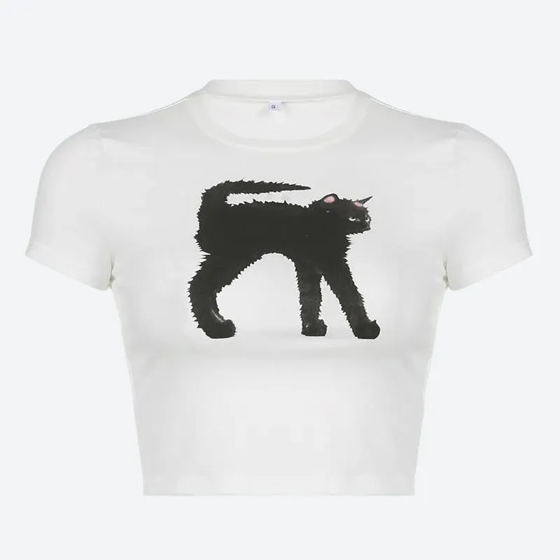 Black Cat Crop Tee sold by Streetwear Society product image thumbnail 2