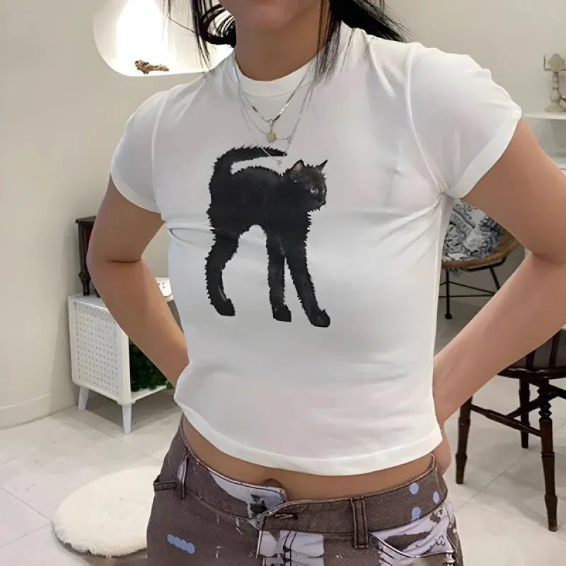 Black Cat Crop Tee sold by Streetwear Society