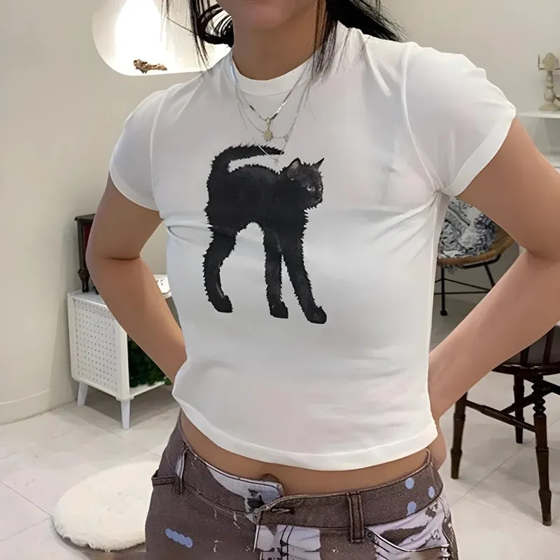 Black Cat Crop Tee sold by Streetwear Society