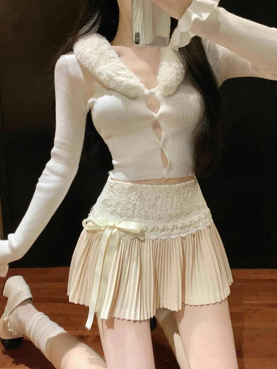 Coquette Lace Pleated Mini Skirt sold by Streetwear Society