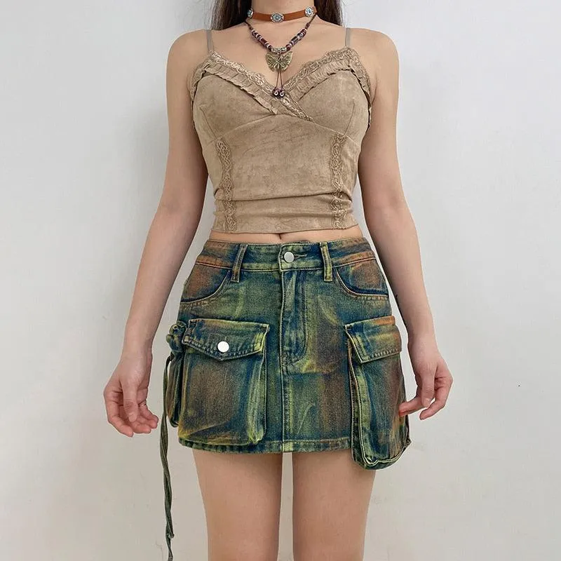 Cargo Denim Mini Skirt sold by Streetwear Society