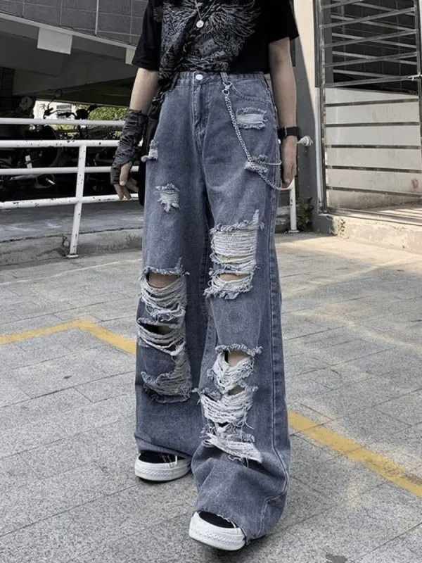 High waisted ripped jeans with frayed details sold by Streetwear Society
