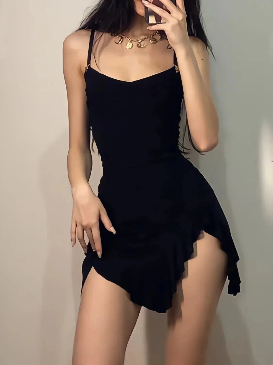 Ruffled Slit Bodycon Mini Dress sold by Streetwear Society