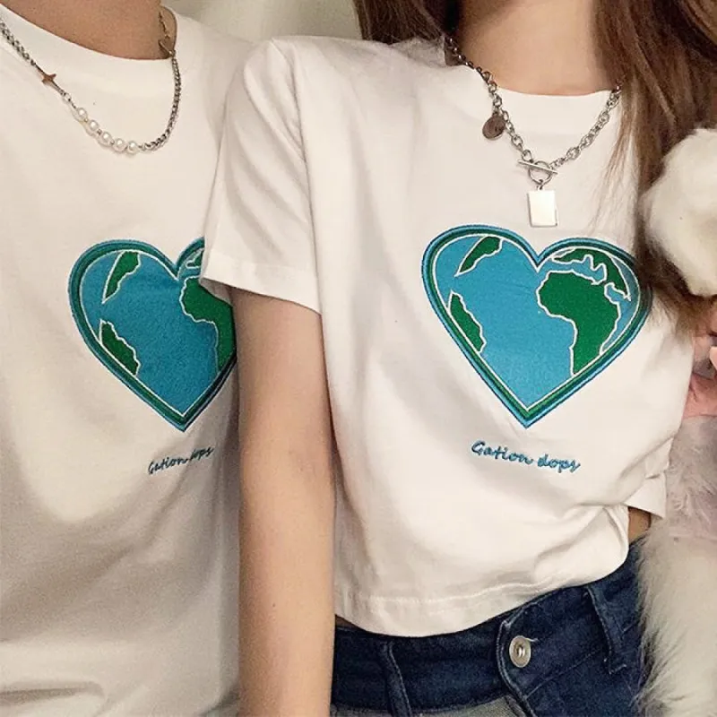 Heart Earth Embroidered Tee sold by Streetwear Society