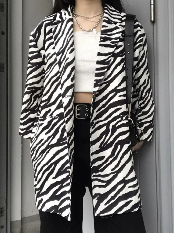 Zebra Print Long Blazer sold by Streetwear Society