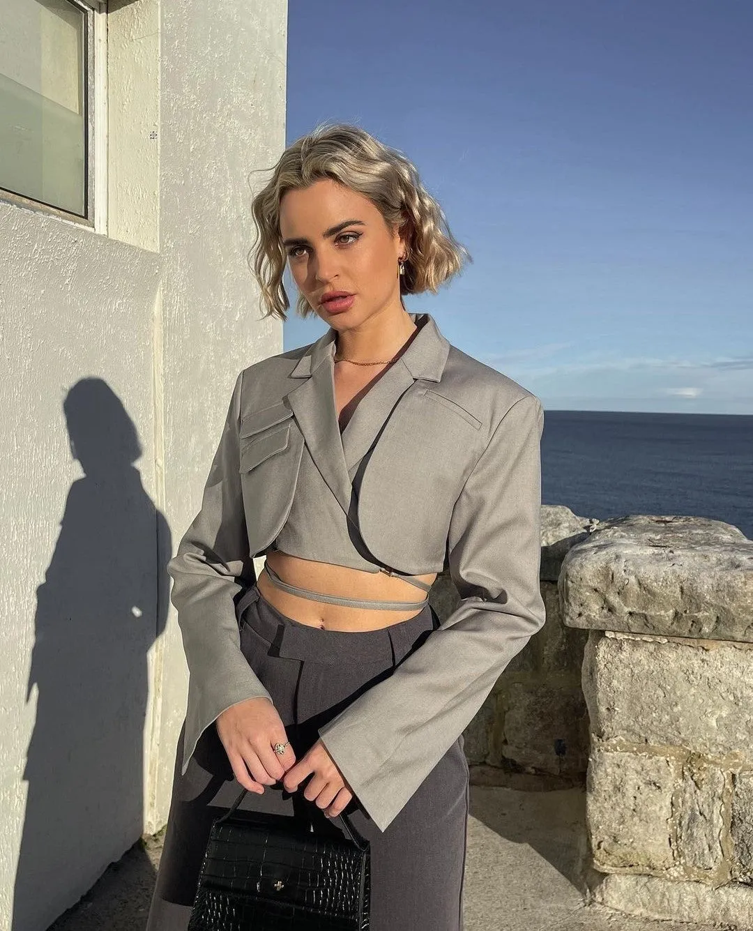 "Claudia" asymmetrical jacket with ties 3 colors sold by Streetwear Society product image thumbnail 2