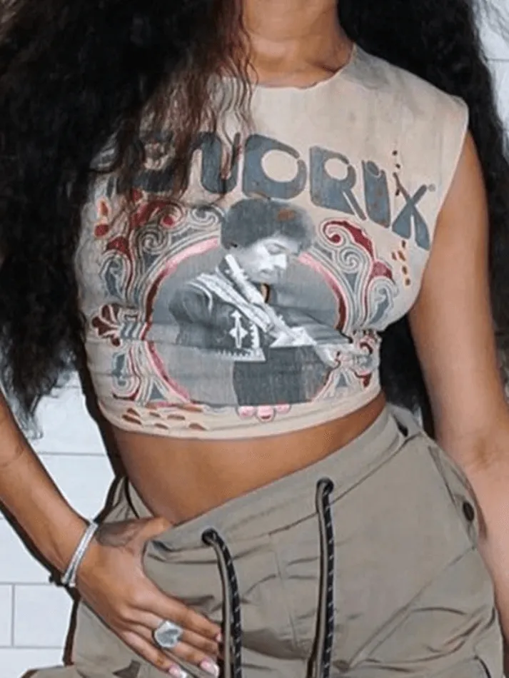 Face Print Cropped Tank Top sold by Streetwear Society