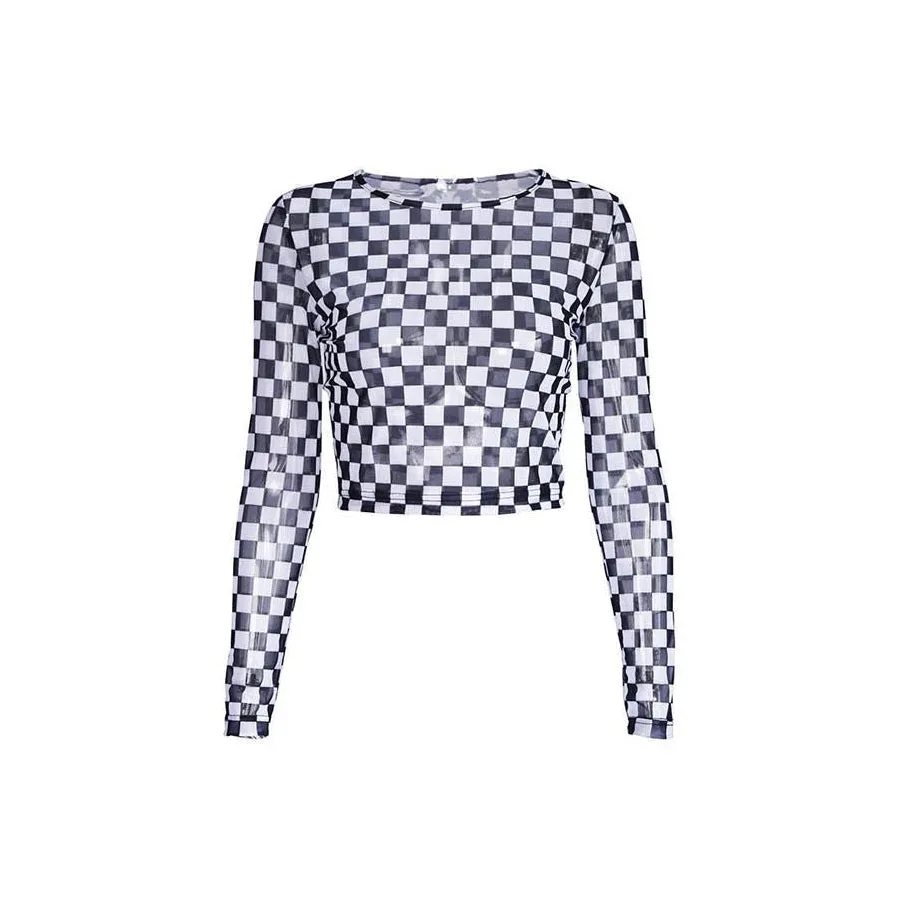 Checkered Long Sleeve Crop Top sold by Streetwear Society product image thumbnail 3