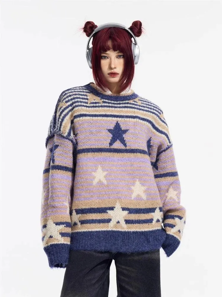 Y2K Vintage Stars Striped Knitted Sweater sold by Streetwear Society product image thumbnail 5