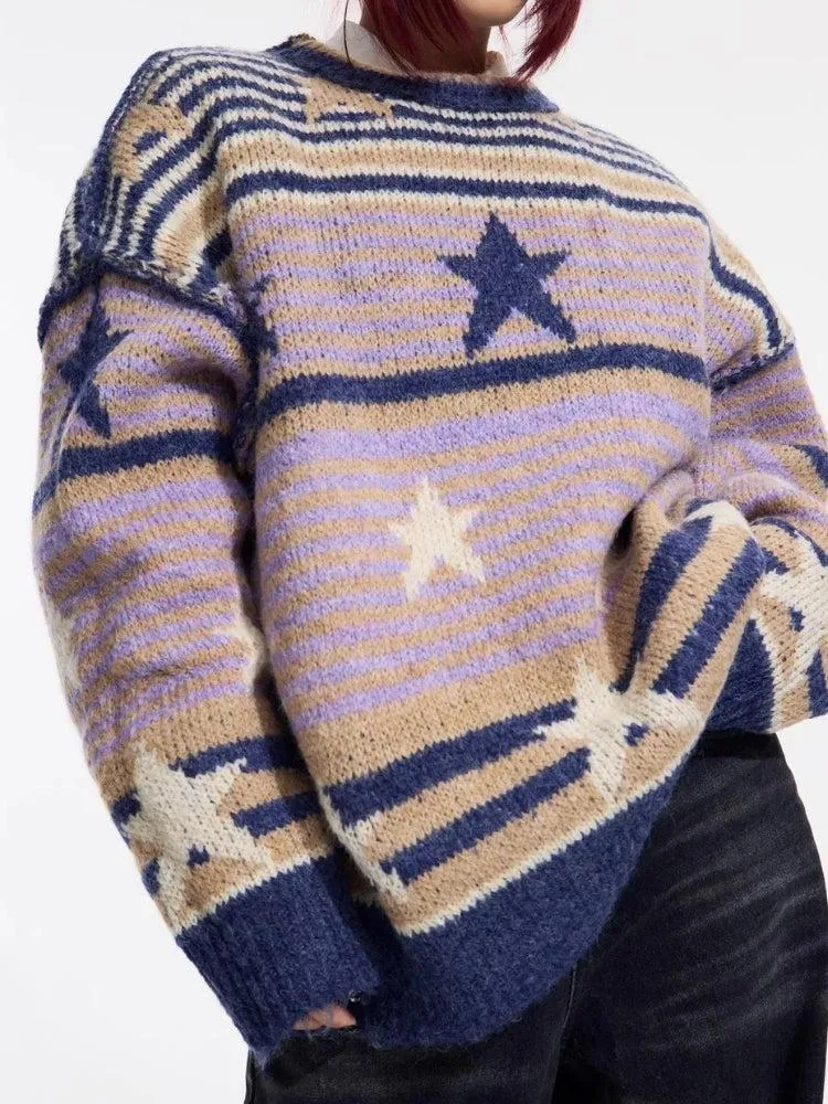 Y2K Vintage Stars Striped Knitted Sweater sold by Streetwear Society product image thumbnail 3
