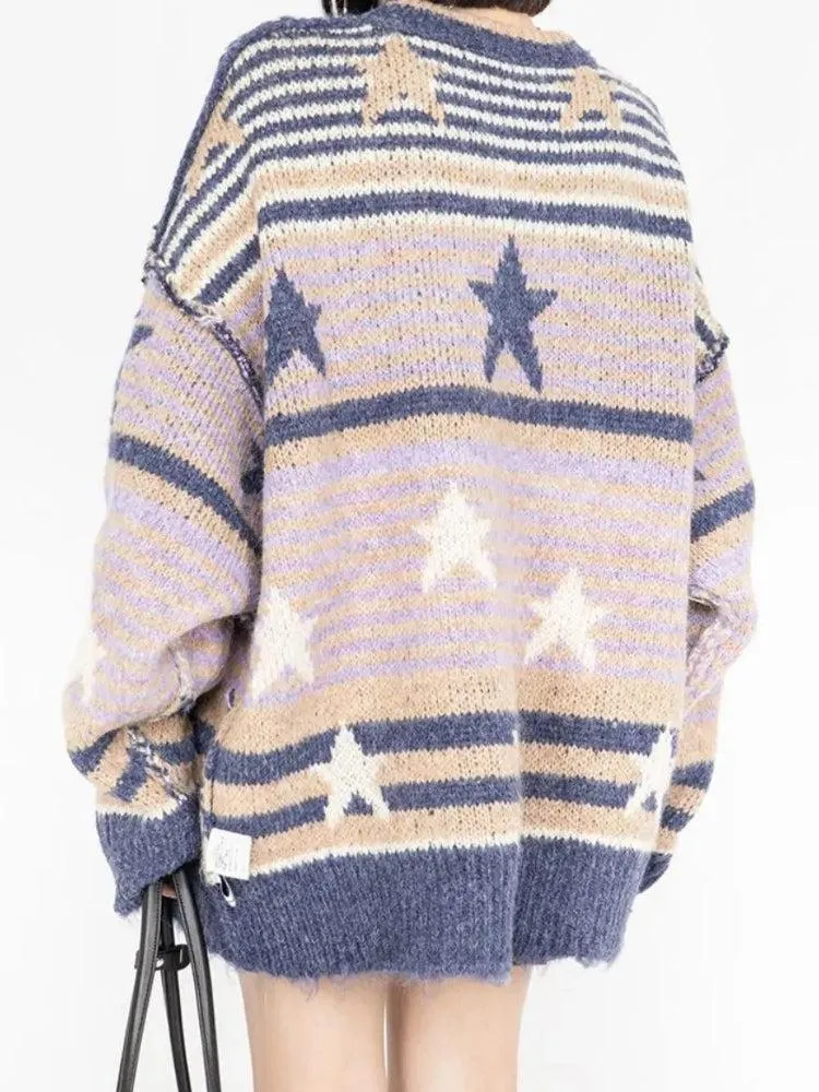 Y2K Vintage Stars Striped Knitted Sweater sold by Streetwear Society product image thumbnail 2