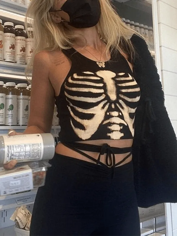 Skeleton Print Crop Tank Top sold by Streetwear Society