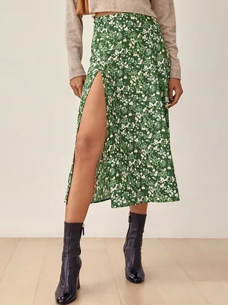 Floral Printed Split Skirt sold by Streetwear Society