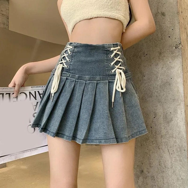 Soft Girl Lace Up Denim Mini Skirt sold by Streetwear Society product image thumbnail 3