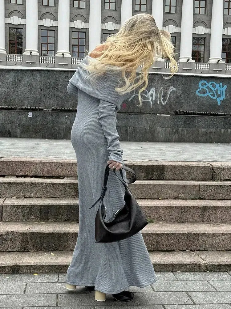 Off Shoulder Fit Knitted Maxi Dress sold by Streetwear Society product image thumbnail 2