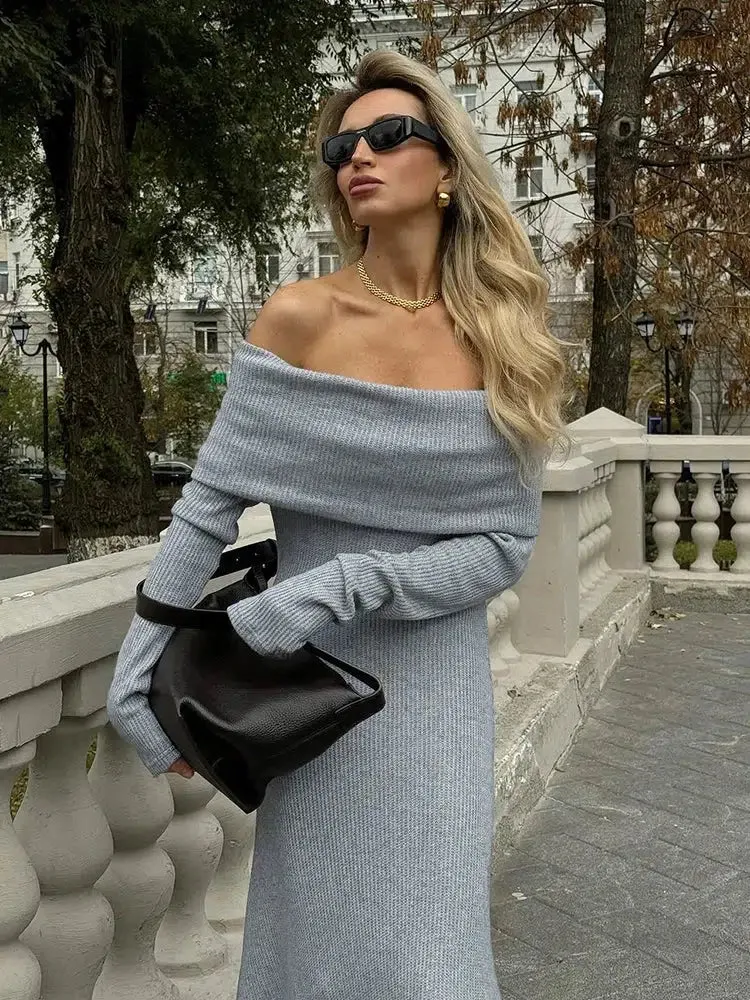 Off Shoulder Fit Knitted Maxi Dress sold by Streetwear Society product image thumbnail 3