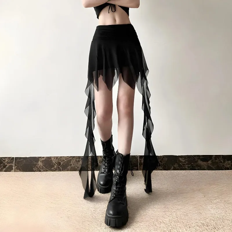 Goth Asymmetrical Mesh Mini Skirt sold by Streetwear Society