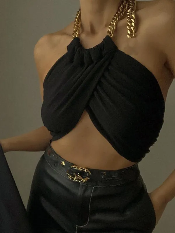 Halter Chain Wrap Crop Top sold by Streetwear Society