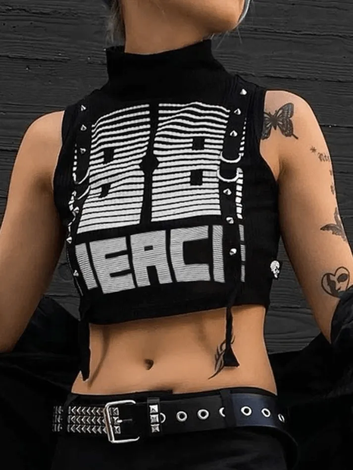 D Ring Strap High Neck Cropped Tank Top sold by Streetwear Society product image thumbnail 2