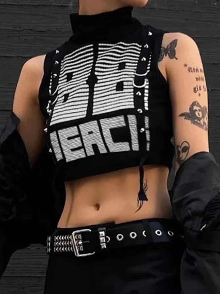 D Ring Strap High Neck Cropped Tank Top sold by Streetwear Society