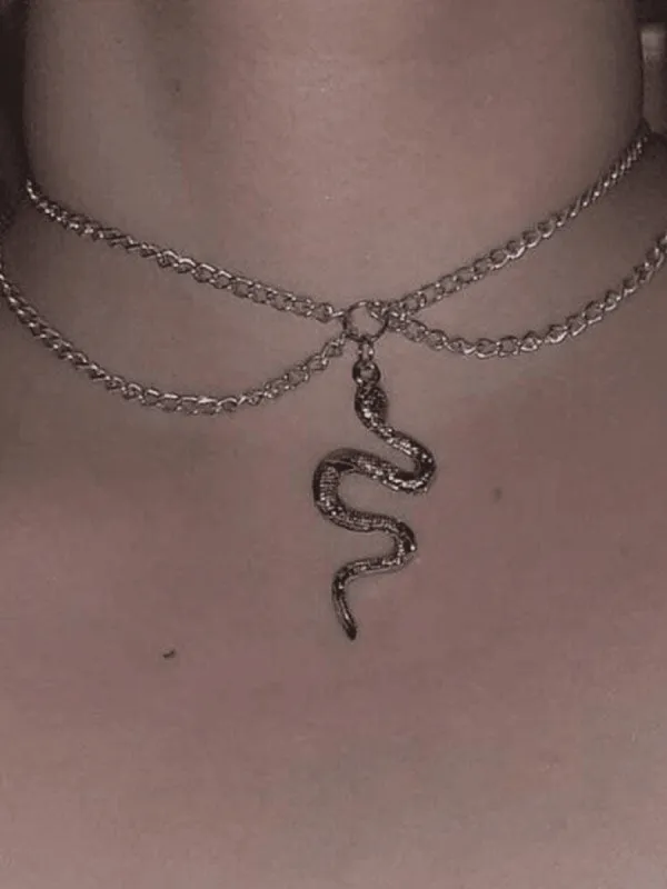Double layer necklace with snake pendant sold by Streetwear Society